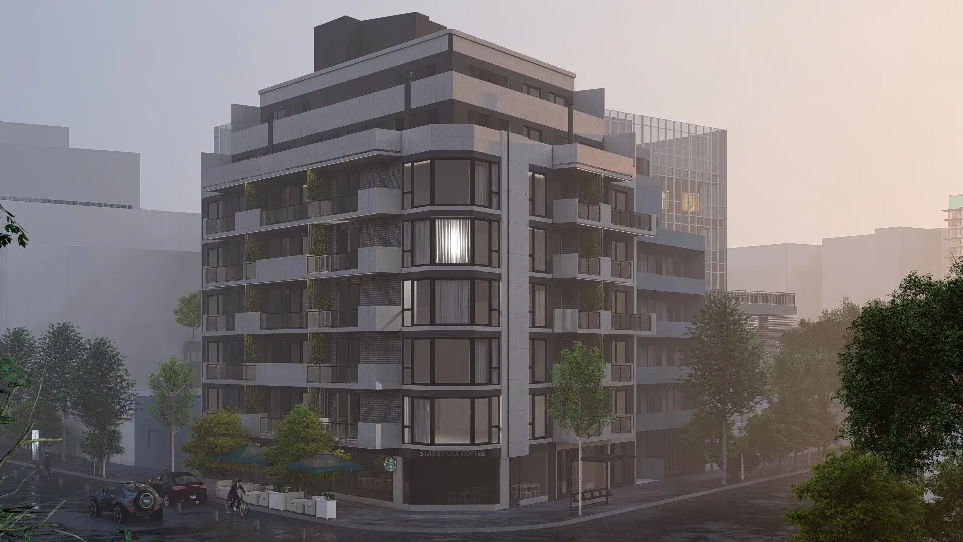Render de la esquina, vista desde la vereda
