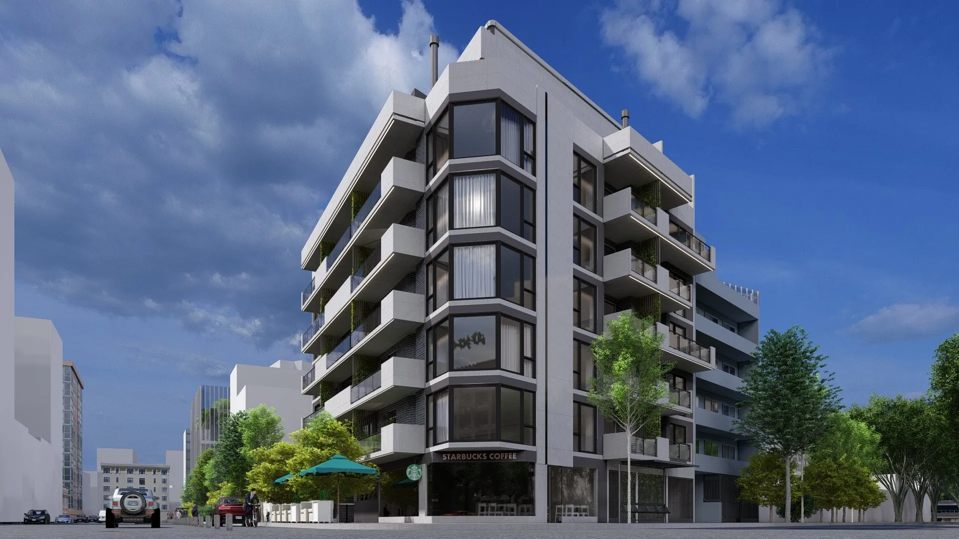 Render de la esquina de Llerena 2493 de día