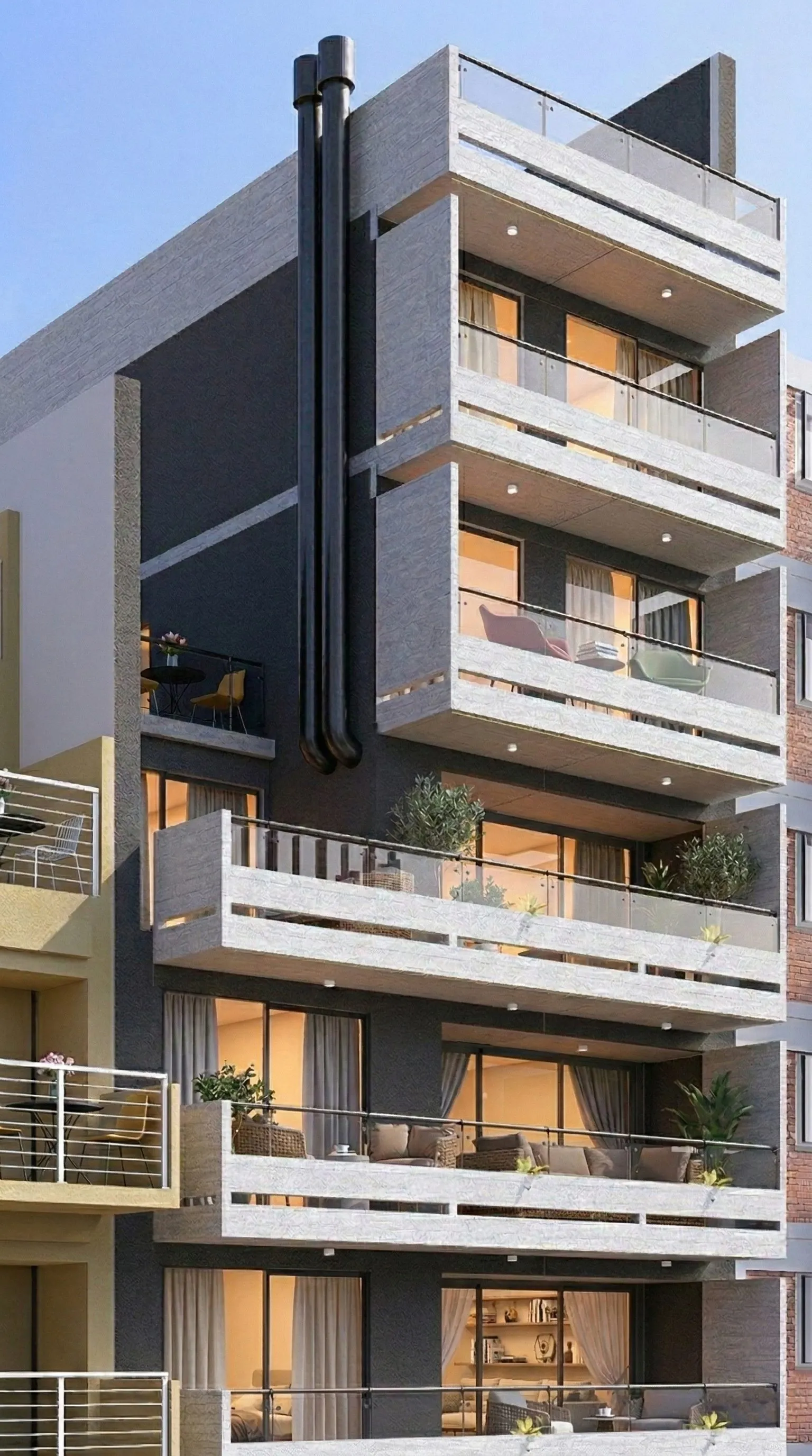 Render de la fachada, vista lateral