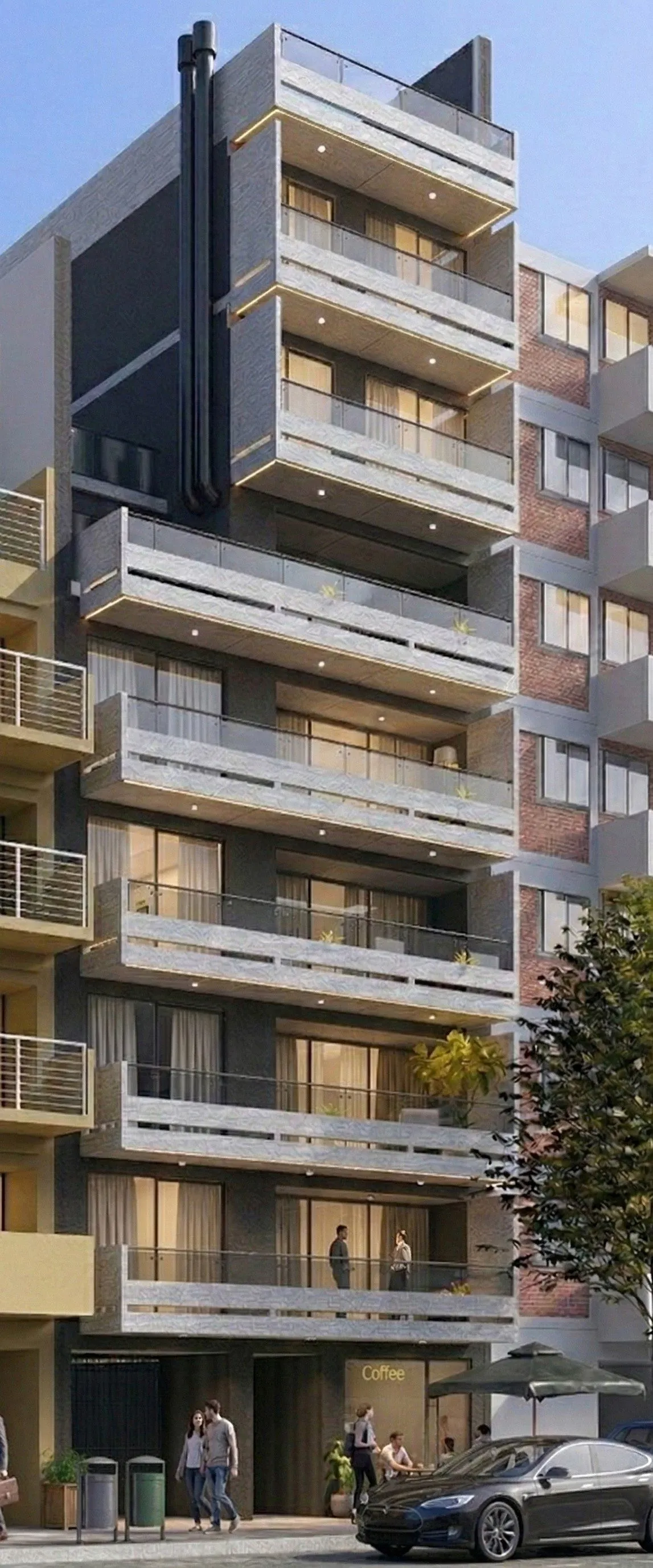 Render de la fachada desde la vereda