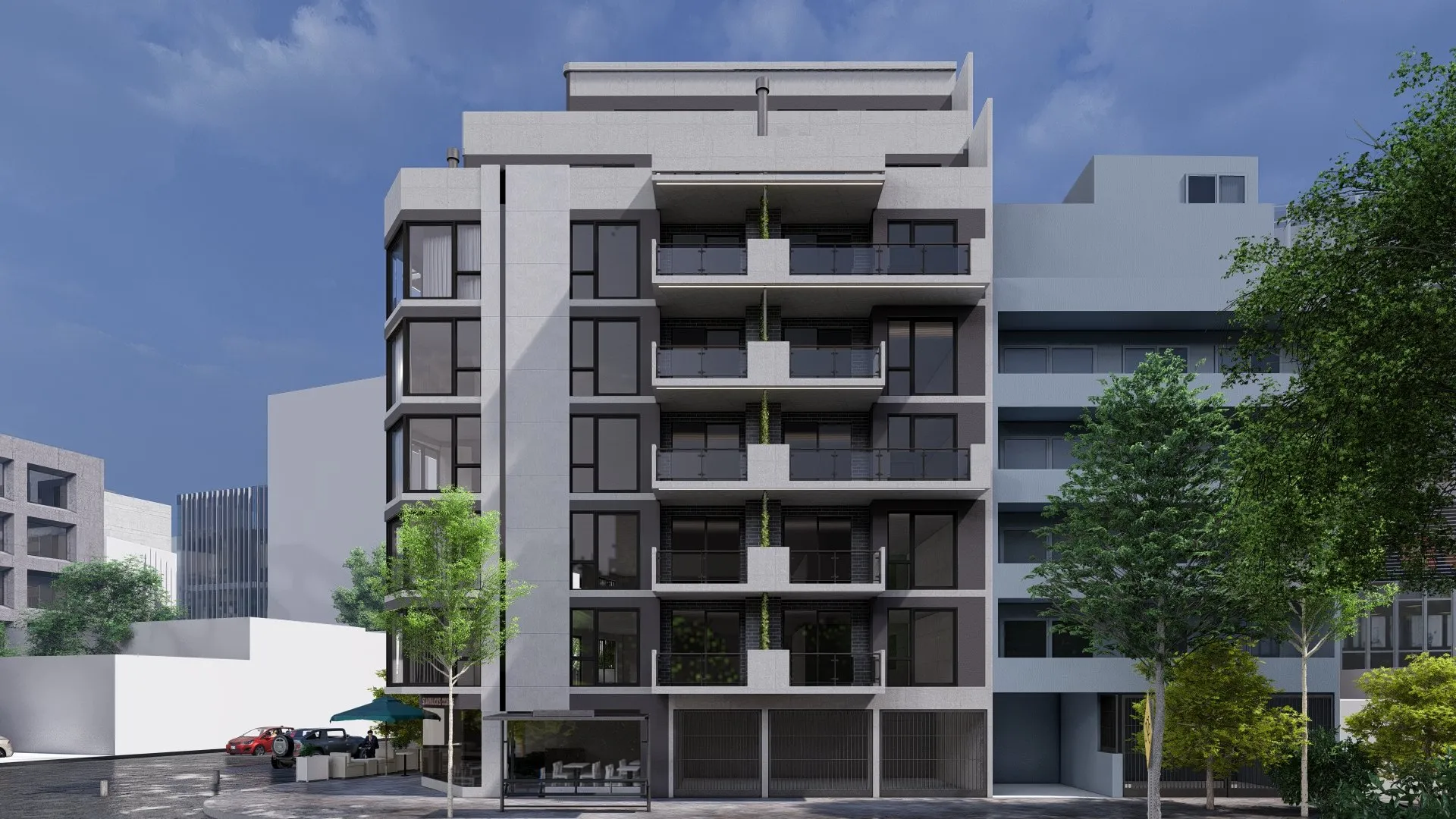 Render del frente del edificio