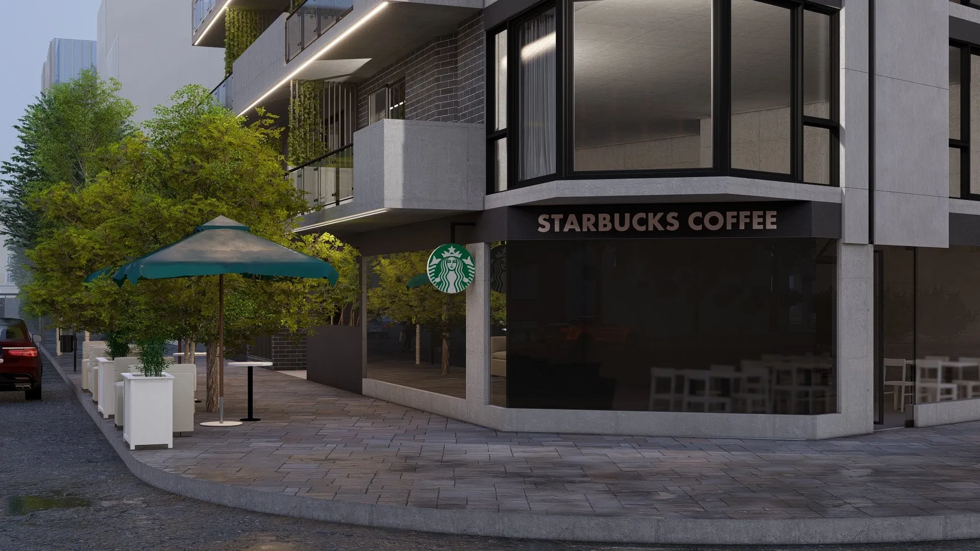 Render del local comercial en la esquina