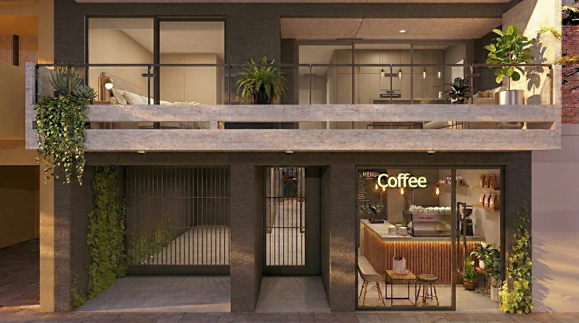 Render del local comercial en planta baja